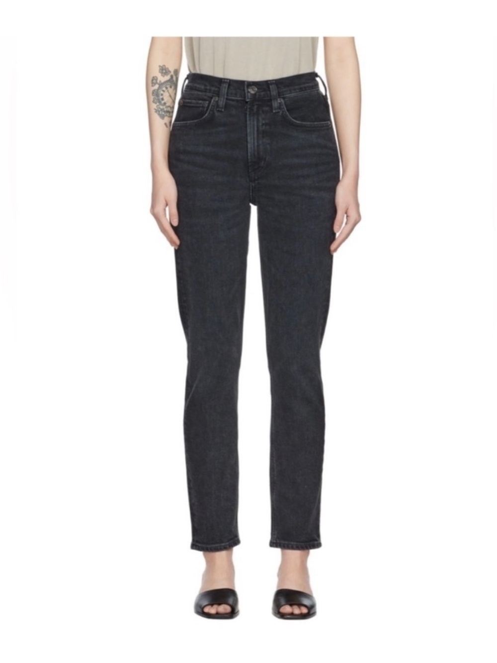 AGOLDE Merrel Mid Rise Straight Leg in Dark Charcoal Gray Black Size 25 Denim